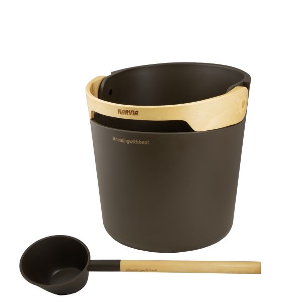 Helmi Sauna Aufguss Kübel und Schöpfkelle, chocolate