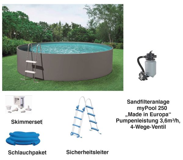 myPool Stahlwand Poolset SPLASH 4.60x1.10 m, Sandfilter, grau