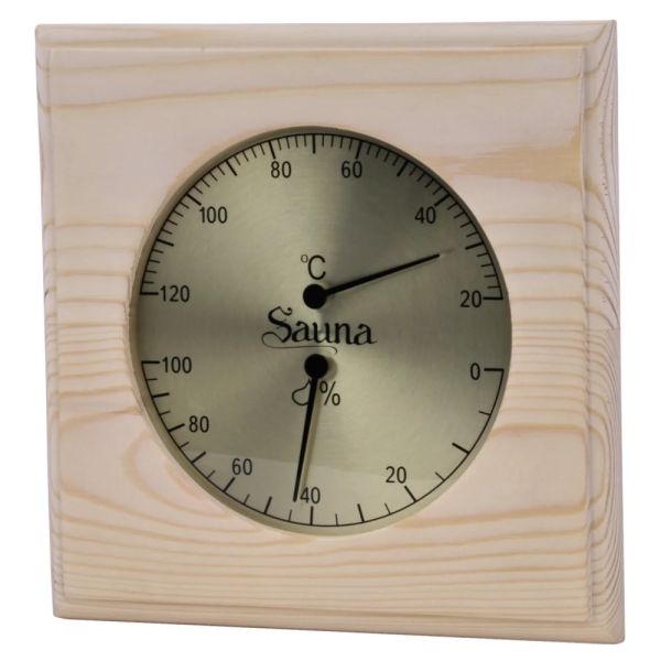 Quadratisches Sauna Thermo-Hyrometer aus Nadelholz