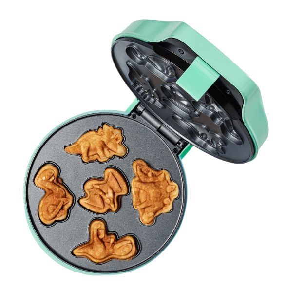 Bestron AWMD5M Mini-Waffeleisen mit Dinosauriermotiven, mint