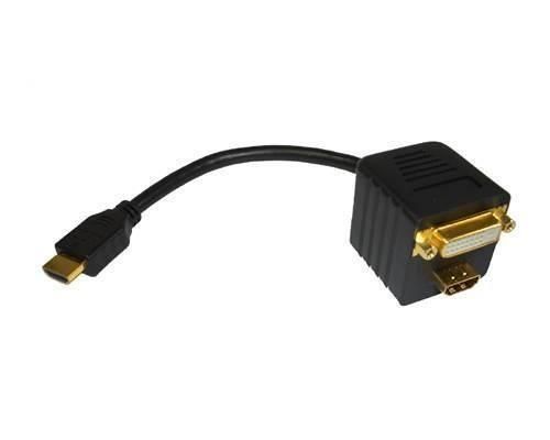 Verteilerkabel 2-Port Signalsplitter HDMI - DVI-D / HDMI gold