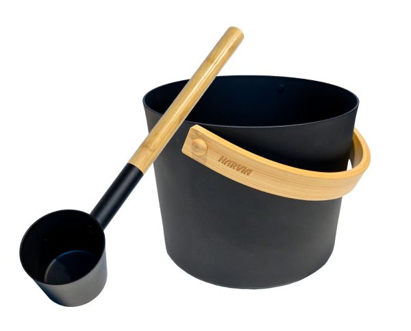 Kübel und Schöpfkelle Sauna Zubehör-Set, Stahl schwarz matt