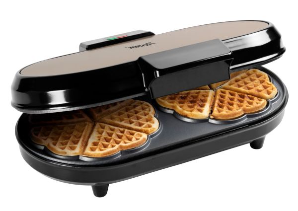 Bestron ADWM730SAT Doppel-Waffeleisen für klassische Herzwaffeln-